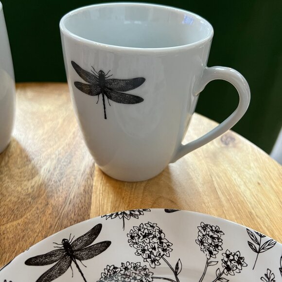 Coffee & Treats For Two (Mugs and Plates for two) Dragonfly Botanical Floral - Picture 3 of 6